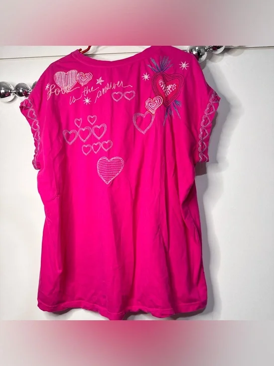 Johnny Was Amour Short Sleeve Embroidered Tee Short Sleeve Shirt - Picture 7 of 7